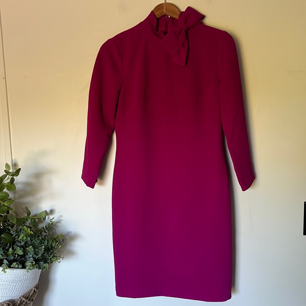 Eliza J Pink Long Sleeve Sheath Dress Mock Neck